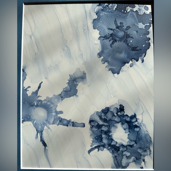 Handmade original abstract shades of blue alcohol ink wall decor painting - Picture 10 of 10